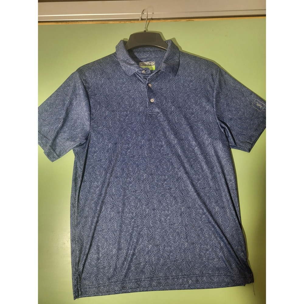 PGATOUR Pro Men's Golf Polo Shirt Blue White Leaf Pattern Size M
